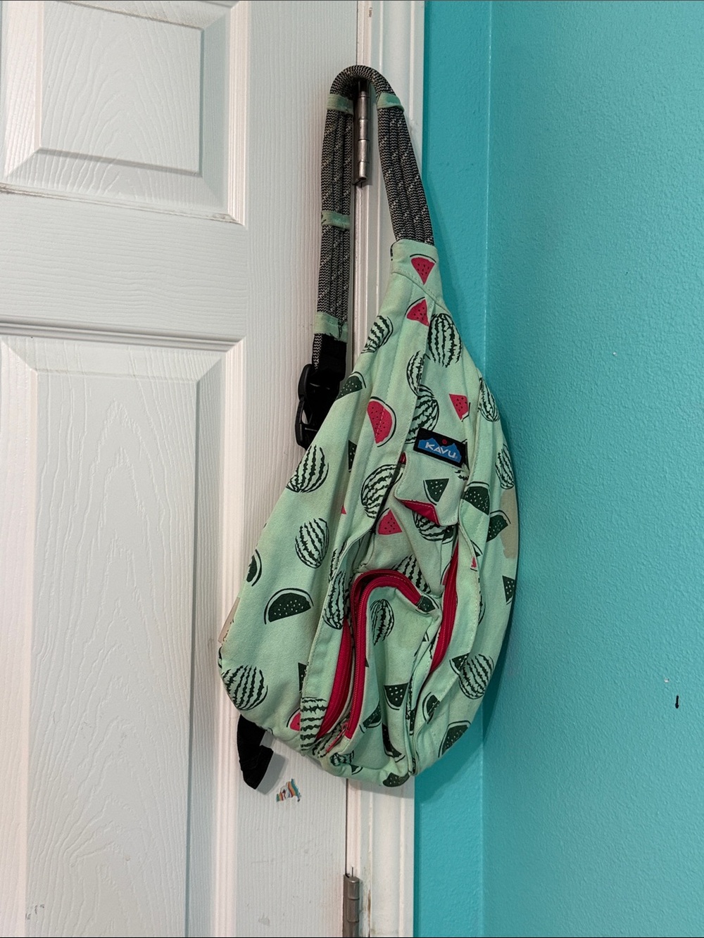 Kavu Mint Green Watermelon Print Crossbody Sling Bag